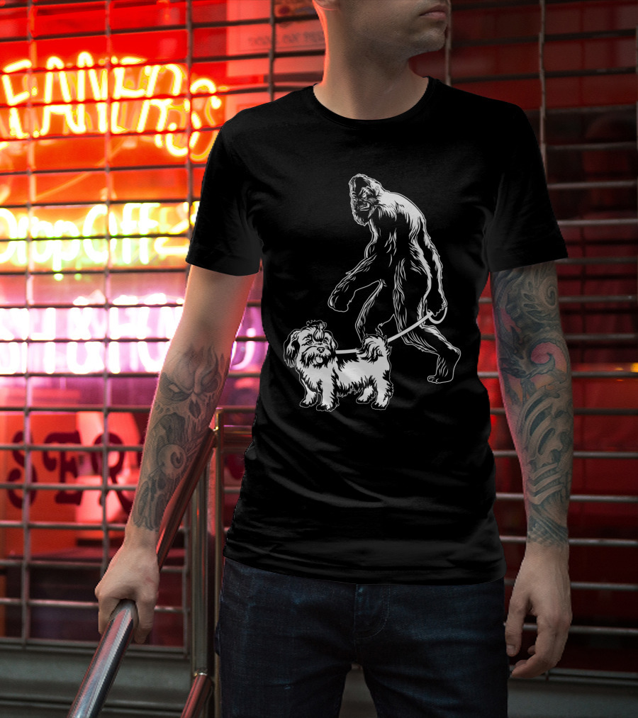 Bigfoot Walking Shih Tzu Dog T-Shirt