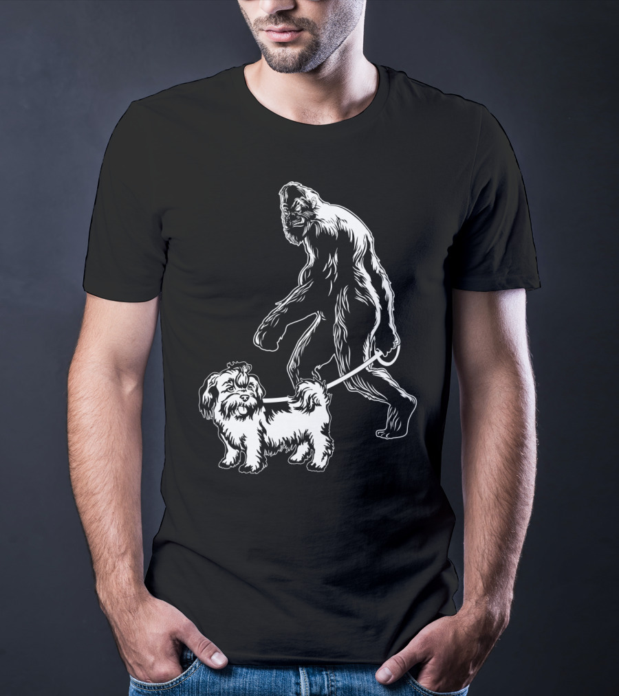 Bigfoot Walking Shih Tzu Dog T-Shirt