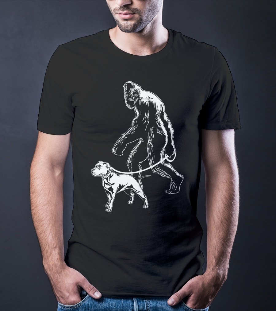 Bigfoot Walking Pitbull T-Shirt