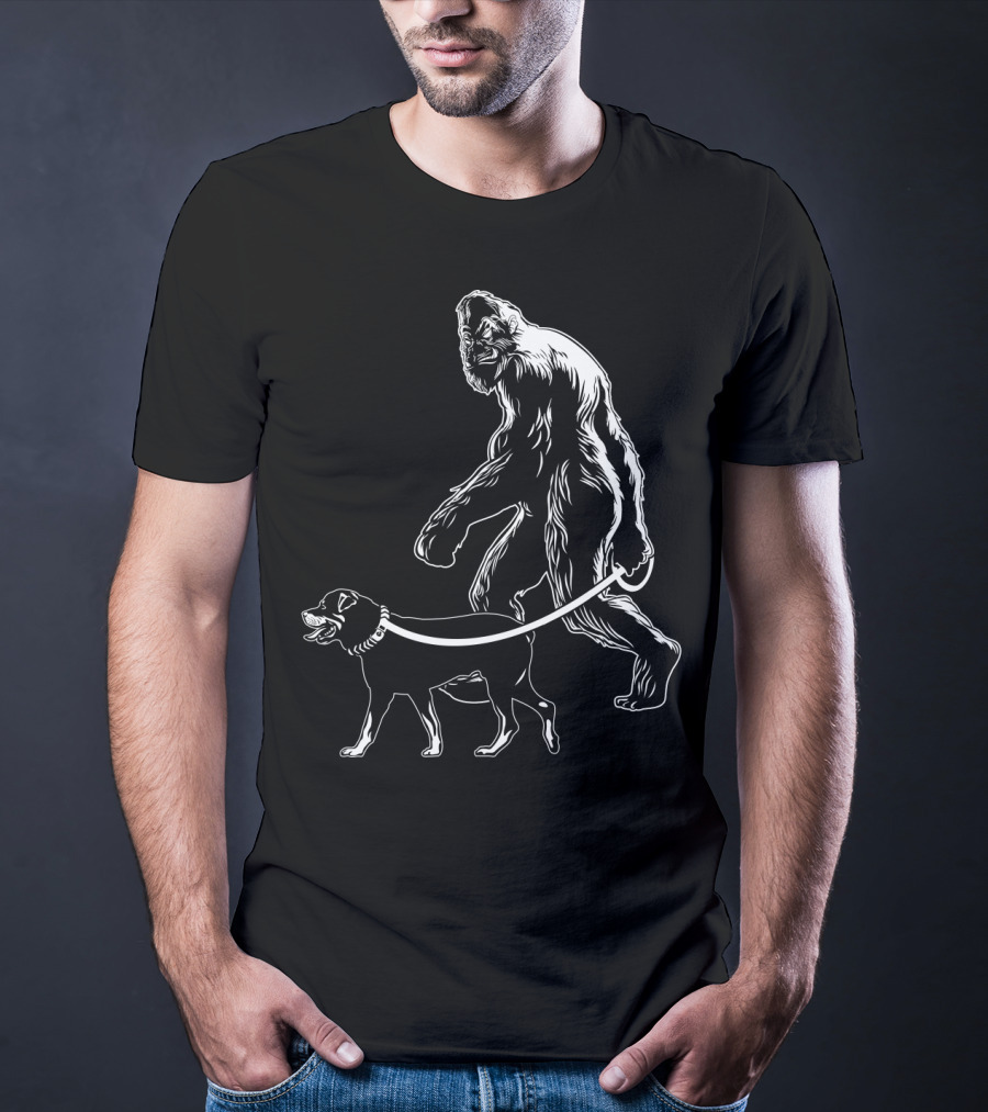 Bigfoot Walking Rottweiler Dog T-Shirt