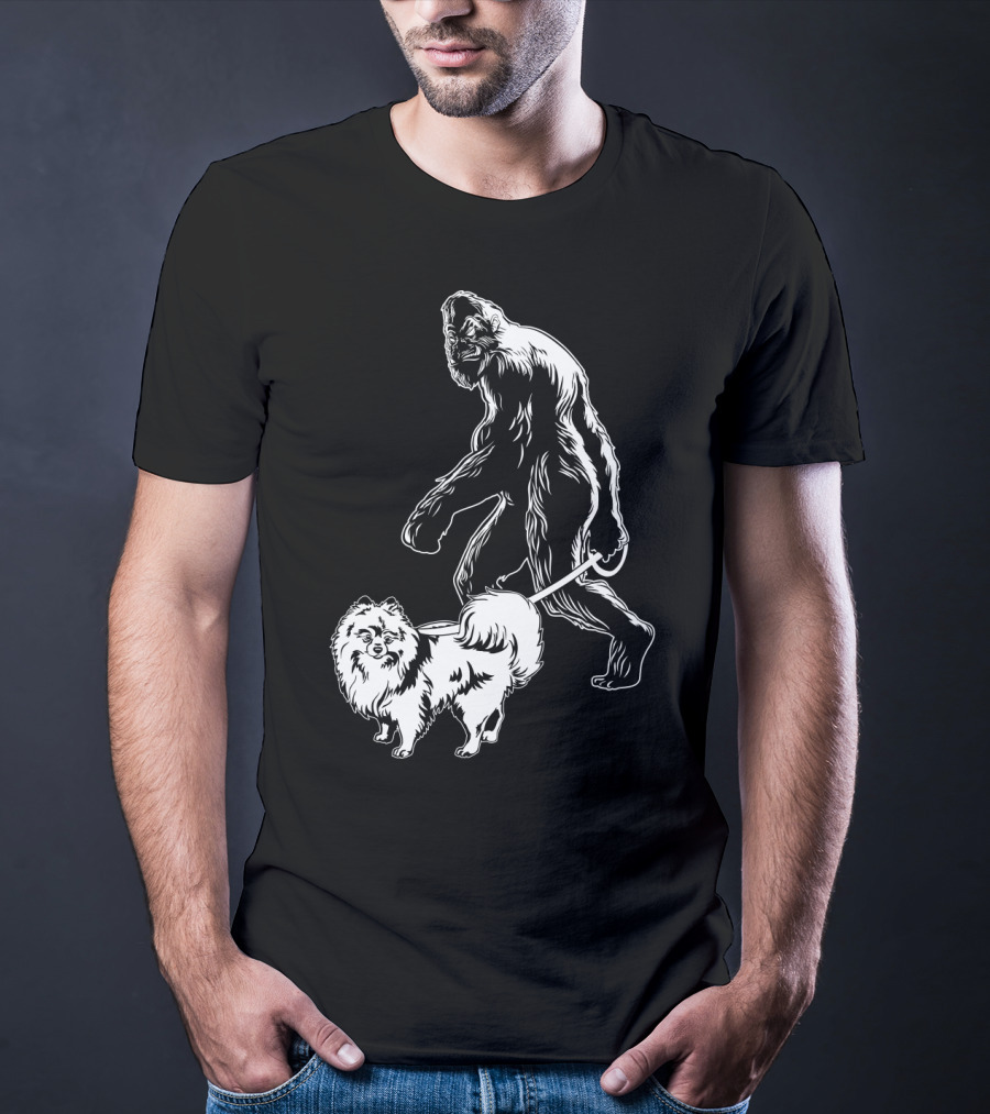 Bigfoot Walking Pomeranian Dog T-Shirt
