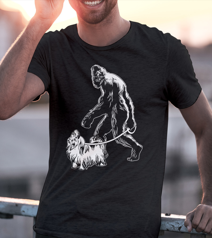 Bigfoot Walking Maltese Dog T-Shirt