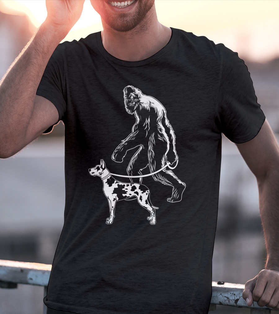 Bigfoot Walking Great Dane Dog T-Shirt