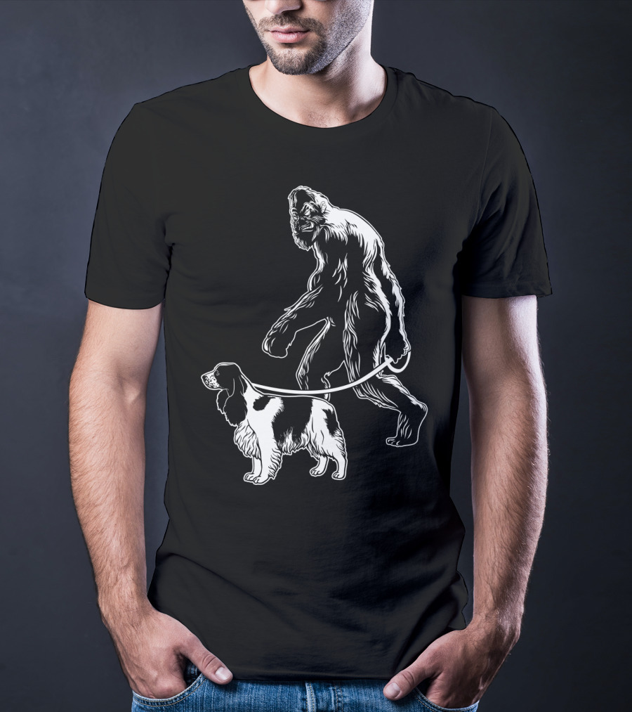 Bigfoot Walking Cocker Spaniel Dog T-Shirt