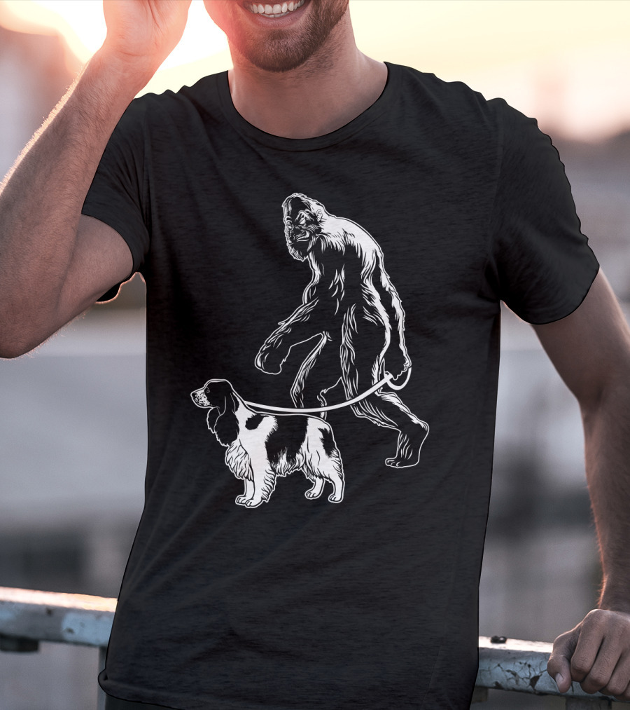 Bigfoot Walking Cocker Spaniel Dog T-Shirt