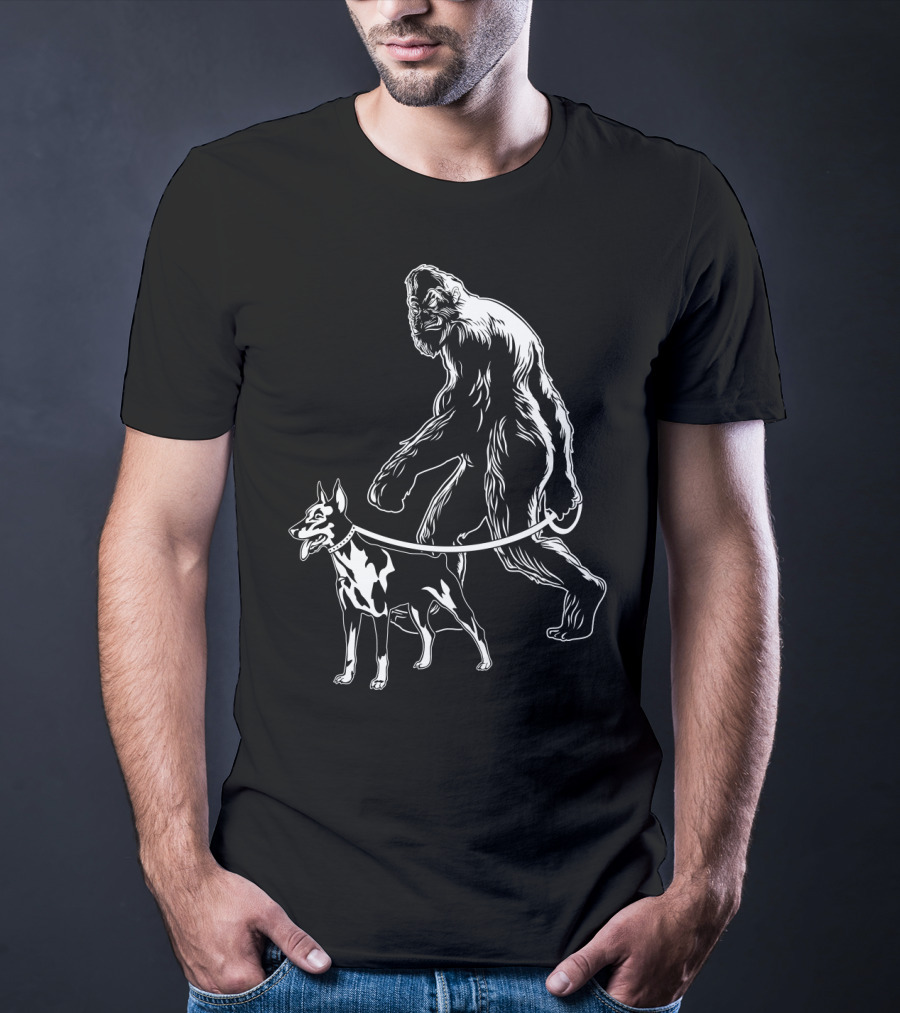 Bigfoot Walking Doberman Dog T-Shirt