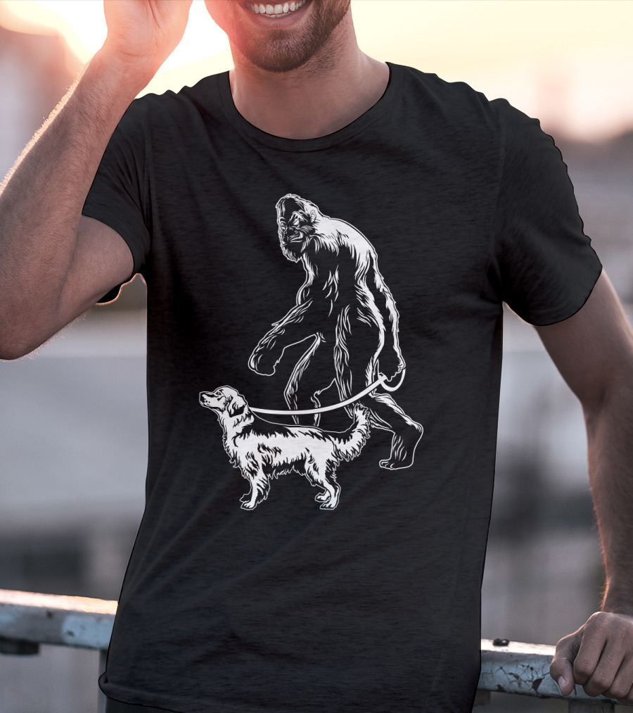 Bigfoot Walking Golden Retriever Dog T-Shirt