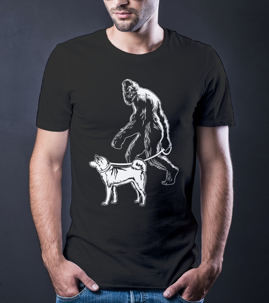 Bigfoot Walking Akita Dog T-Shirt