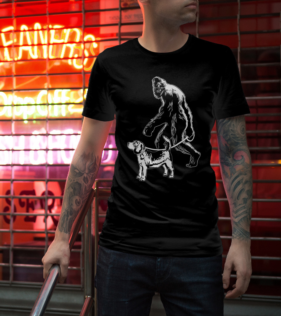 Bigfoot Walking Beagle Dog T-Shirt