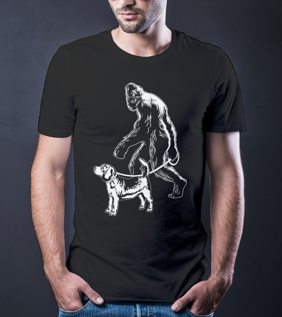 Bigfoot Walking Beagle Dog T-Shirt