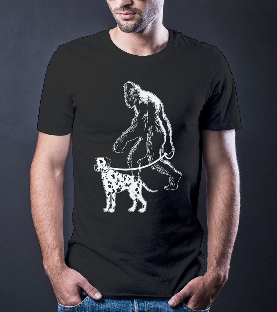Bigfoot Walking Dalmatian Iconic Dog Companion Scene T-Shirt