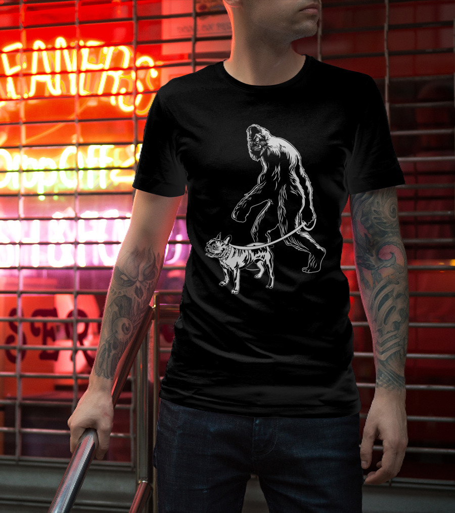 Bigfoot Walking French Bulldog Creature Companion T-Shirt