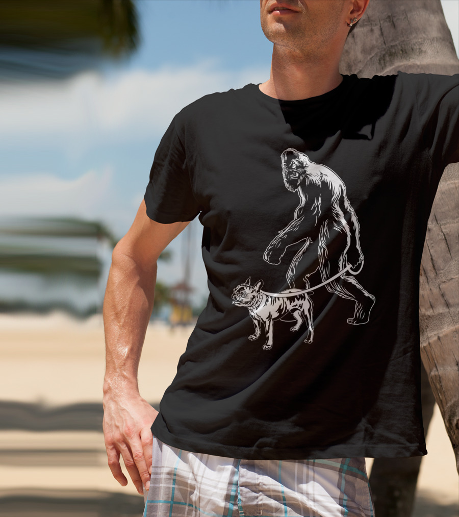 Bigfoot Walking French Bulldog Creature Companion T-Shirt
