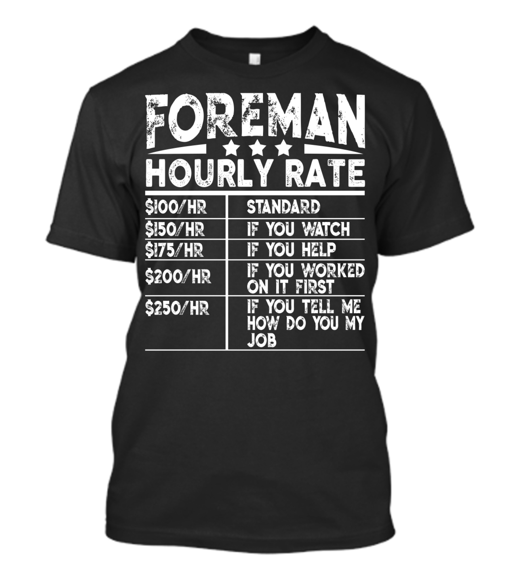 Foreman Hourly Rate Standard Funny If You Watch Help Worked On It First Tell Me How Do You My Job T-Shirt