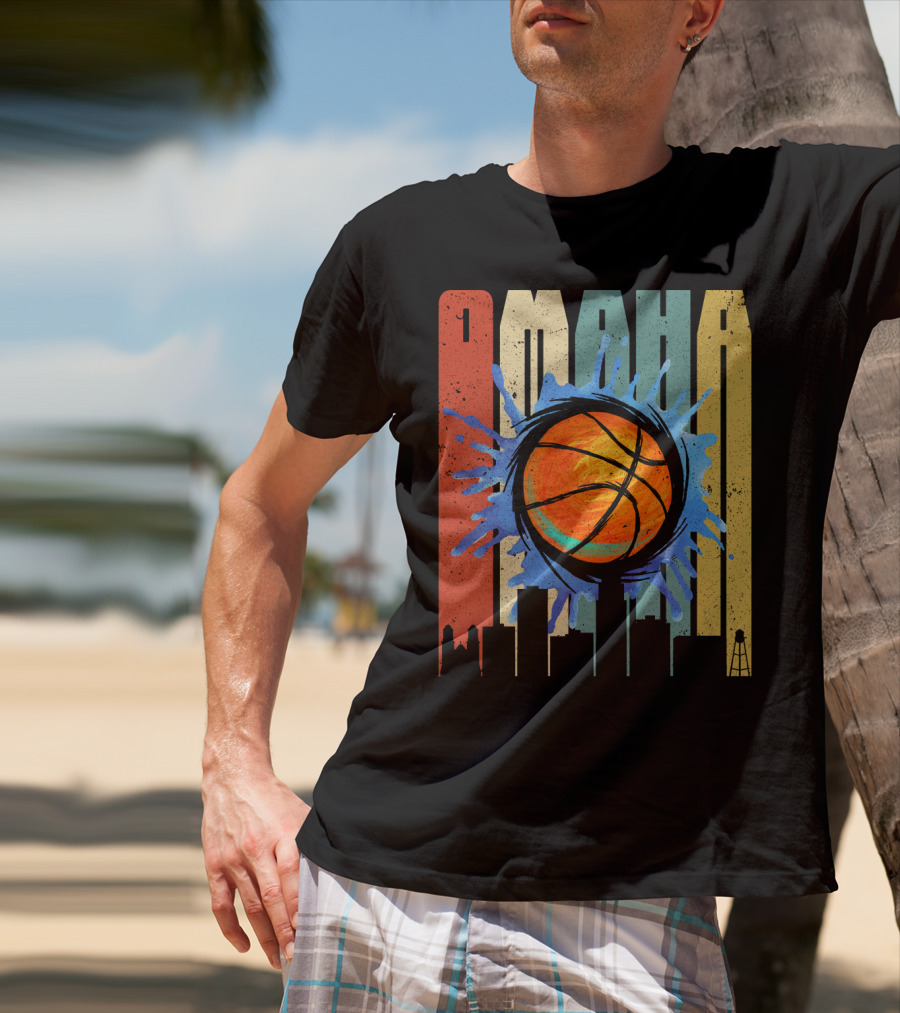 Omaha Basketball Skyline Vintage Splatter T-Shirt