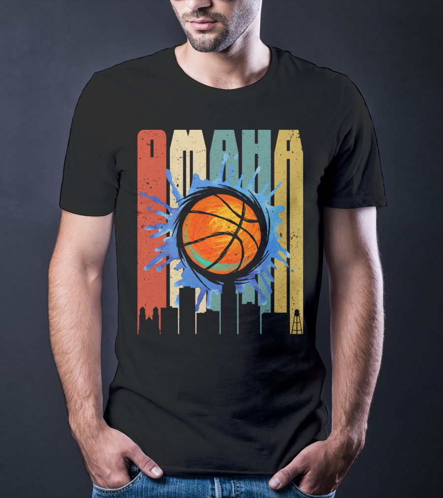 Omaha Basketball Skyline Vintage Splatter T-Shirt
