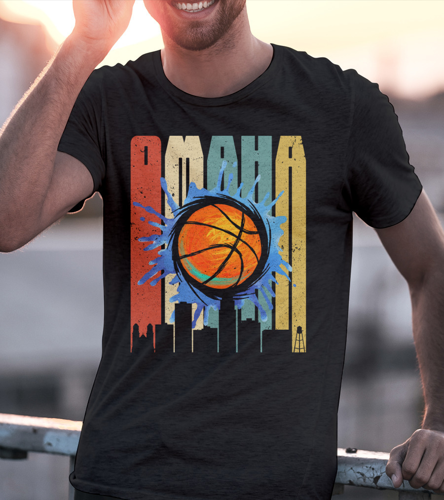 Omaha Basketball Skyline Vintage Splatter T-Shirt