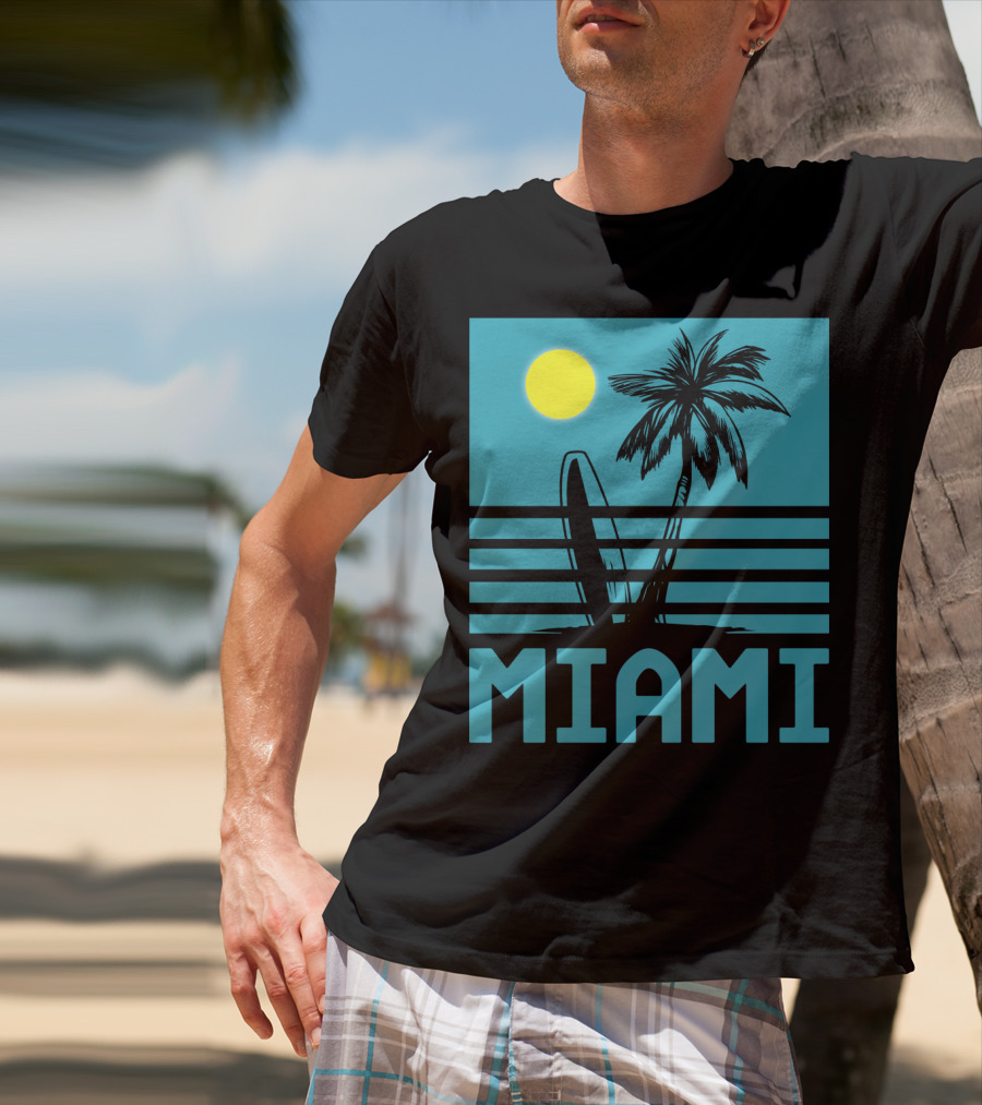 Miami Surf Palm Sunset Retro T-Shirt