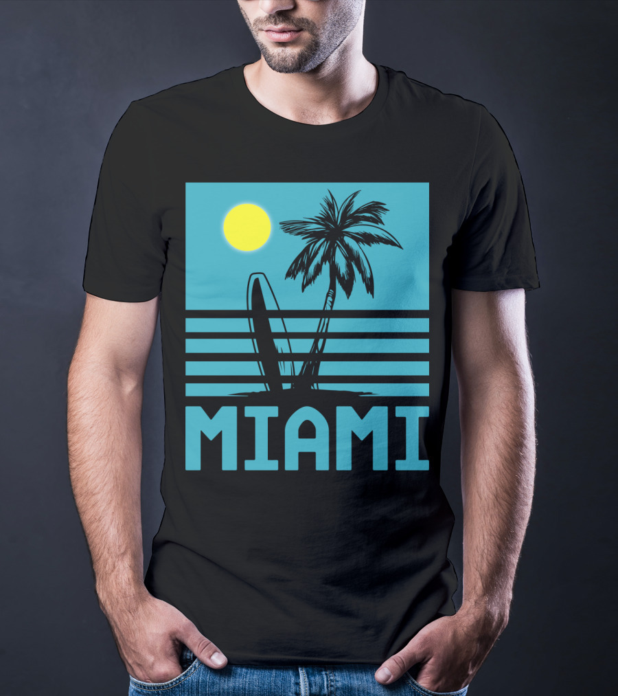 Miami Surf Palm Sunset Retro T-Shirt