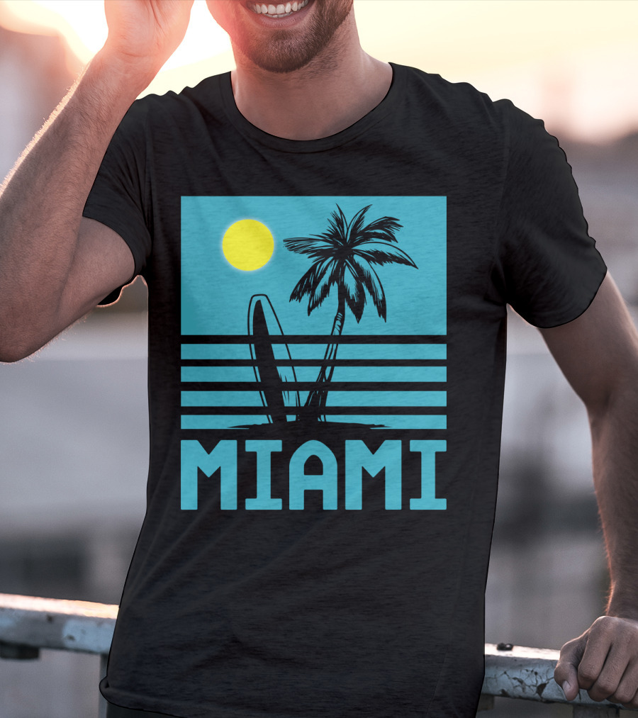 Miami Surf Palm Sunset Retro T-Shirt
