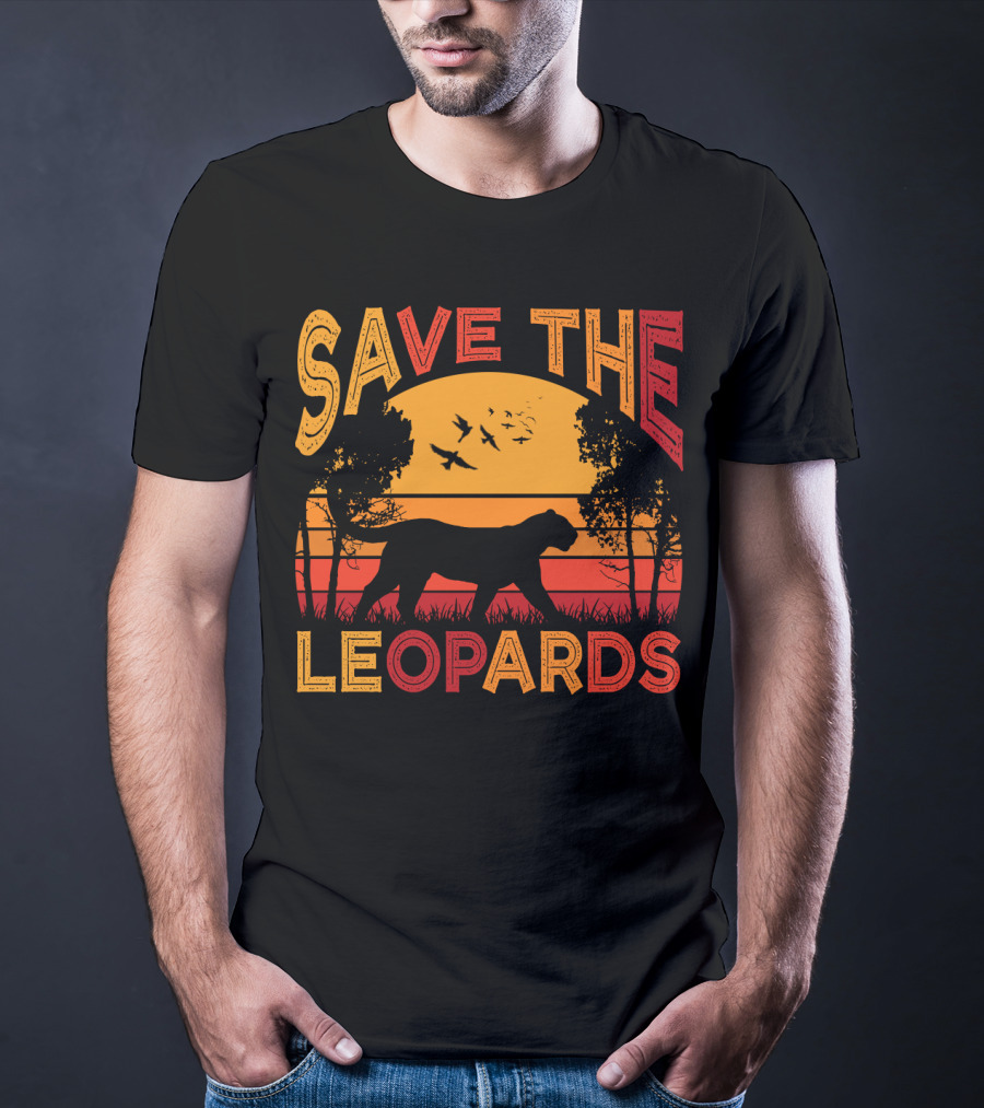 SAVE THE LEOPARDS Sunset Silhouette With Birds And Trees T-Shirt