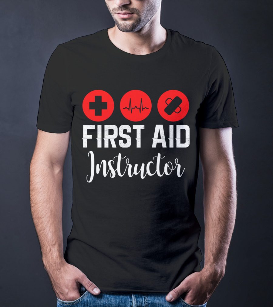 First Aid Instructor Cross Heartbeat Bandage Red Icons T-Shirt