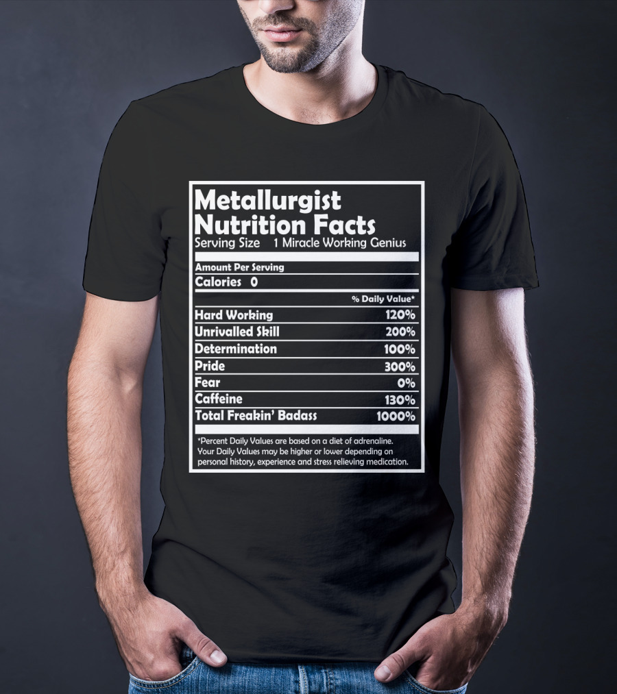 Metallurgist Nutrition Facts Miracle Working Genius 1000 Percent Freakin' Badass T-Shirt