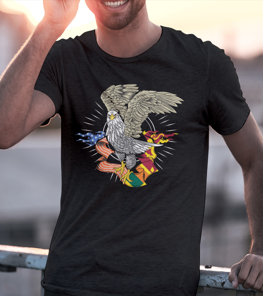 Sri Lankan American Flag Bald Eagle Fusion T-Shirt