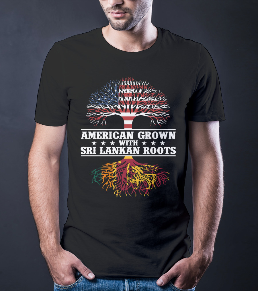 American Grown With Sri Lankan Roots Tree With USA Flag And Lion T-Shirt