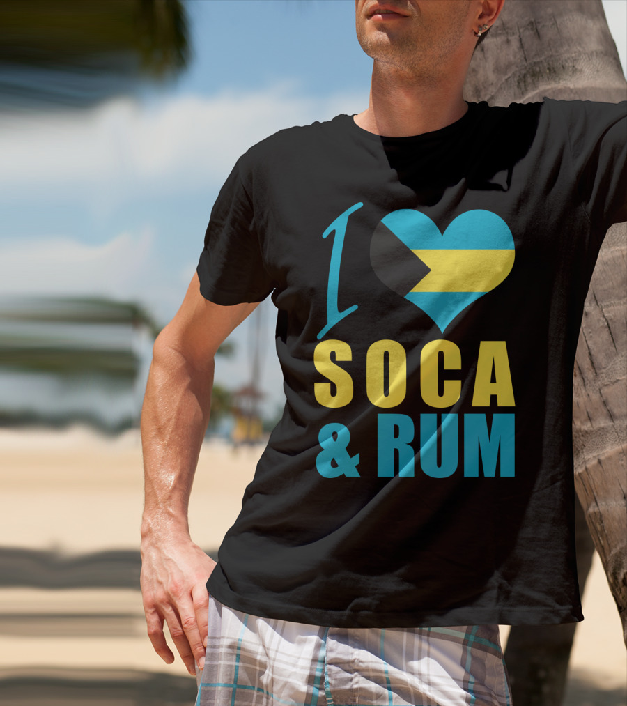 I Love Soca And Rum Bahamas Flag Heart T-Shirt