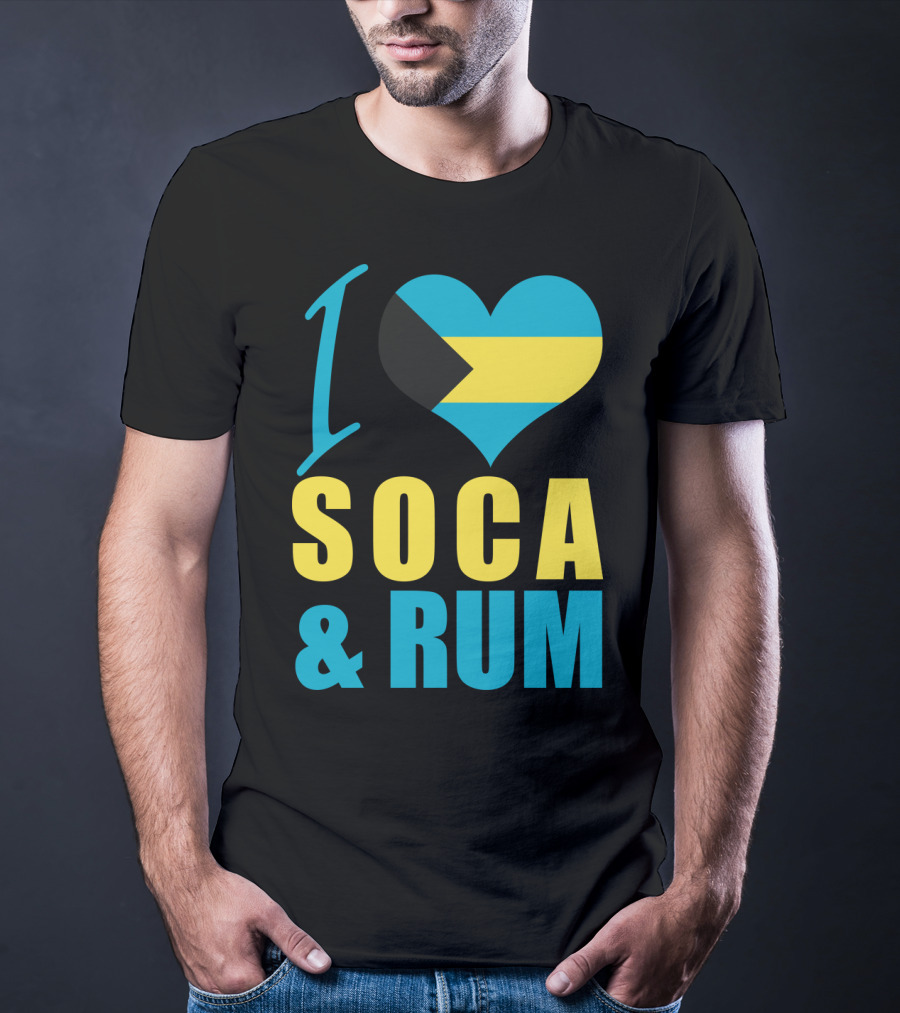 I Love Soca And Rum Bahamas Flag Heart T-Shirt