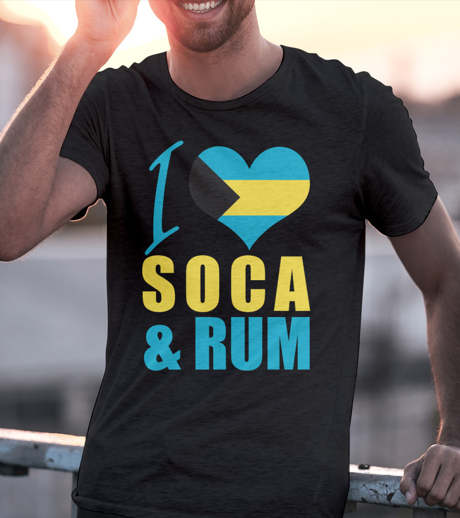 I Love Soca And Rum Bahamas Flag Heart T-Shirt