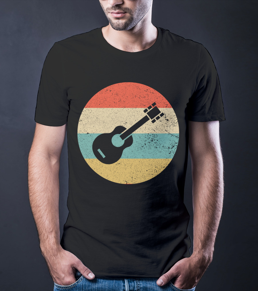 Vintage Retro Guitar Silhouette With Striped Circle T-Shirt