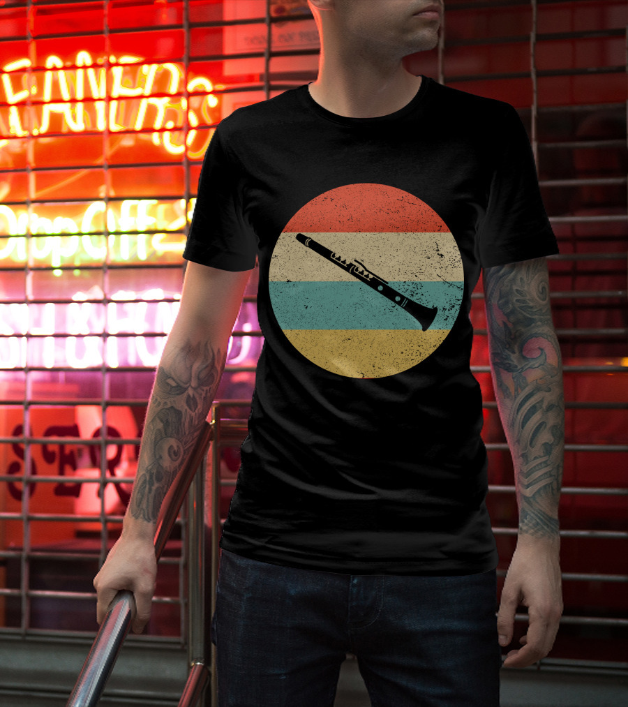 Vintage Retro Clarinet Stripes Circle T-Shirt