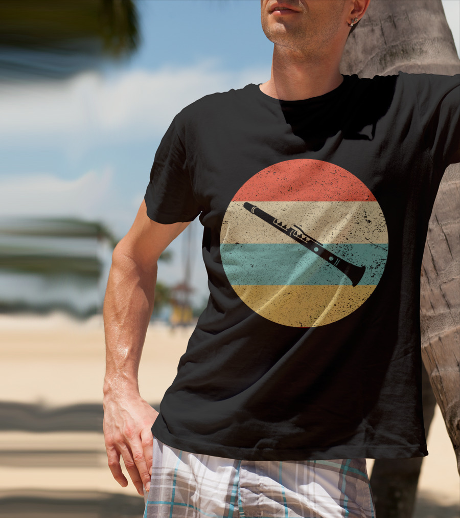 Vintage Retro Clarinet Stripes Circle T-Shirt