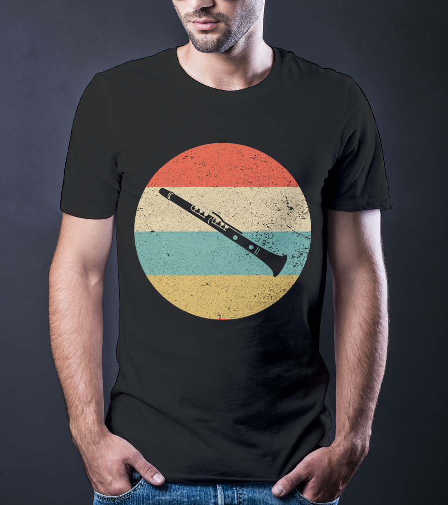 Vintage Retro Clarinet Stripes Circle T-Shirt