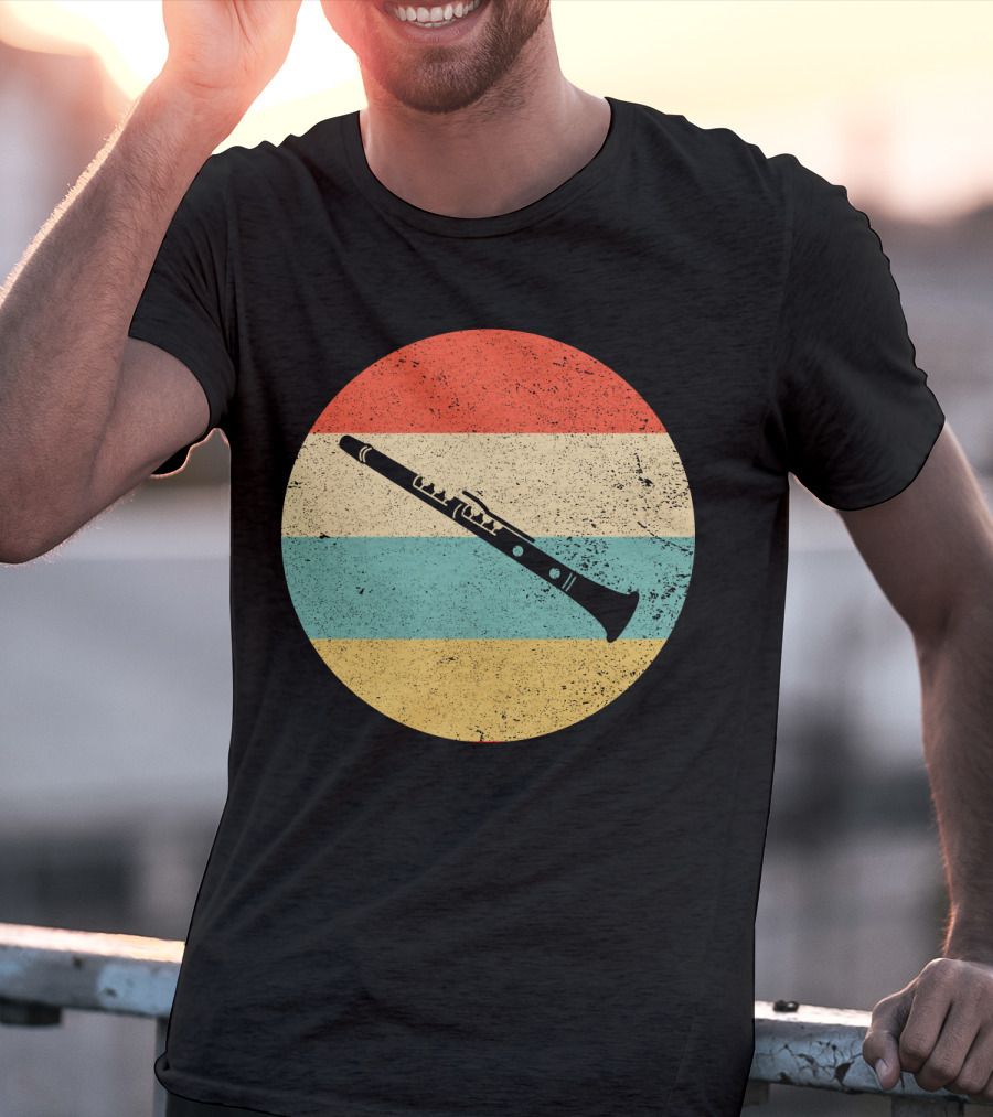 Vintage Retro Clarinet Stripes Circle T-Shirt