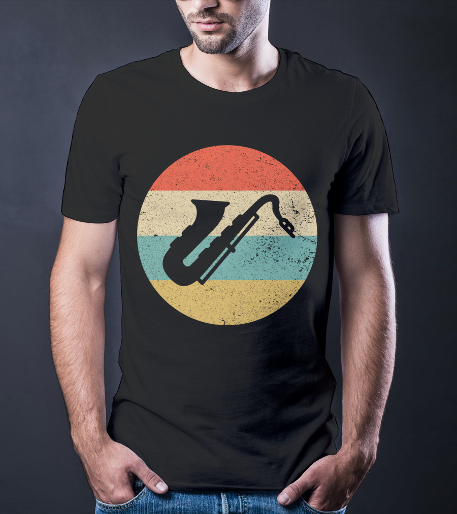 Retro Saxophone Circle Stripes Vintage T-Shirt