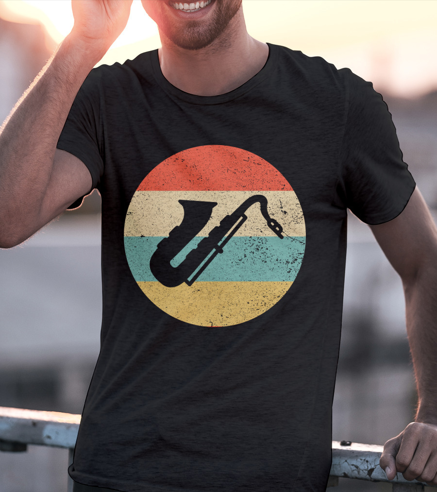 Retro Saxophone Circle Stripes Vintage T-Shirt