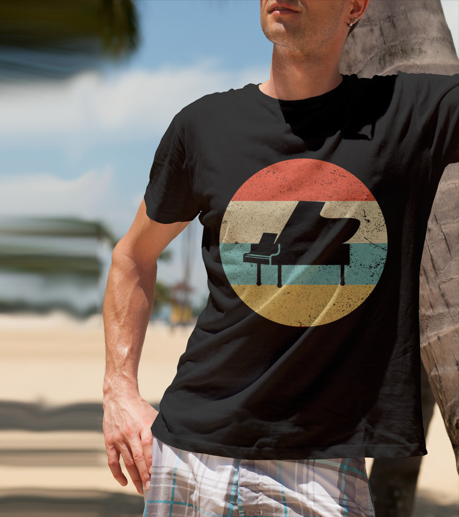 Vintage Retro Piano Silhouette With Stripes T-Shirt