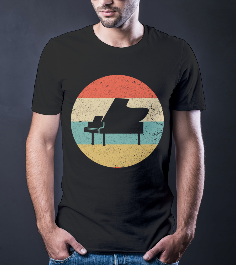 Vintage Retro Piano Silhouette With Stripes T-Shirt