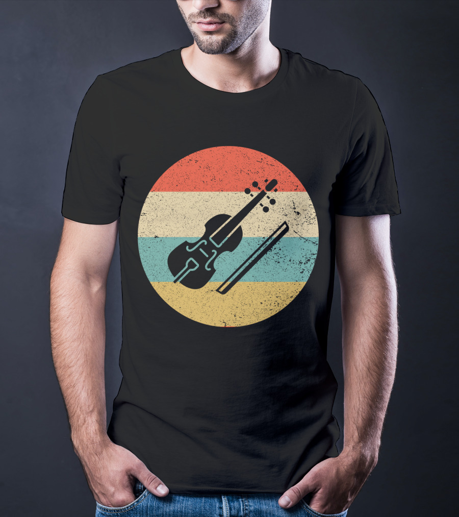 Vintage Retro Viola Instrument Silhouette With Stripes T-Shirt