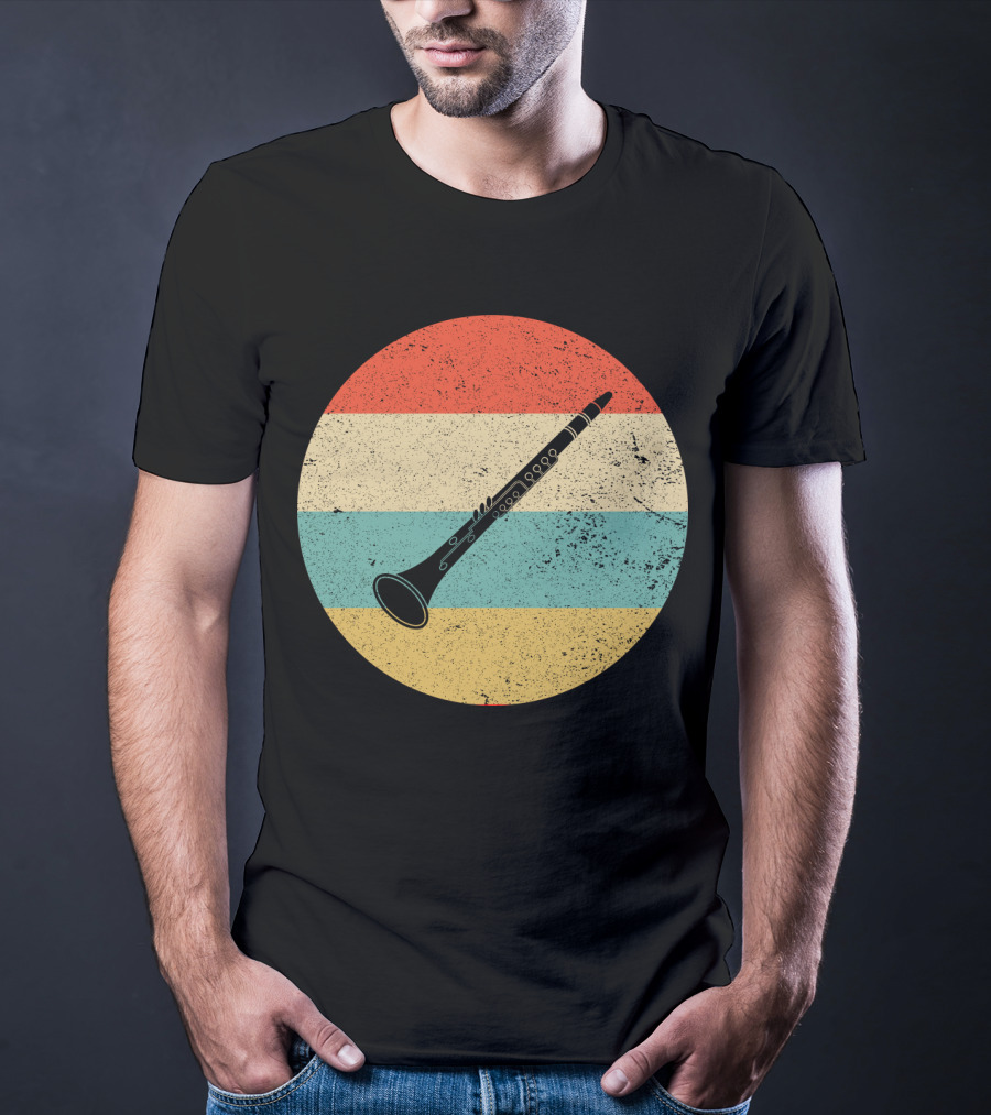 Vintage Retro Oboe Circle With Distressed Stripes T-Shirt