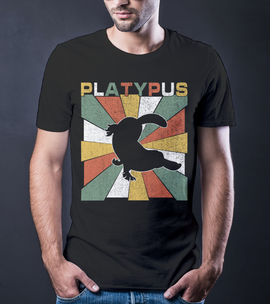 Platypus Retro 70s Vintage Silhouette Sunburst Colors T-Shirt