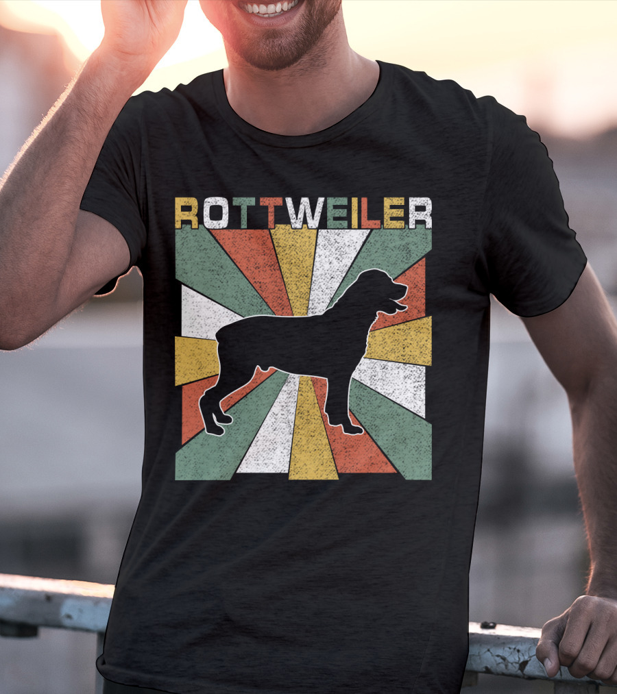 Rottweiler Dogs Retro 70s Vintage Silhouette Multicolor Stripes T-Shirt