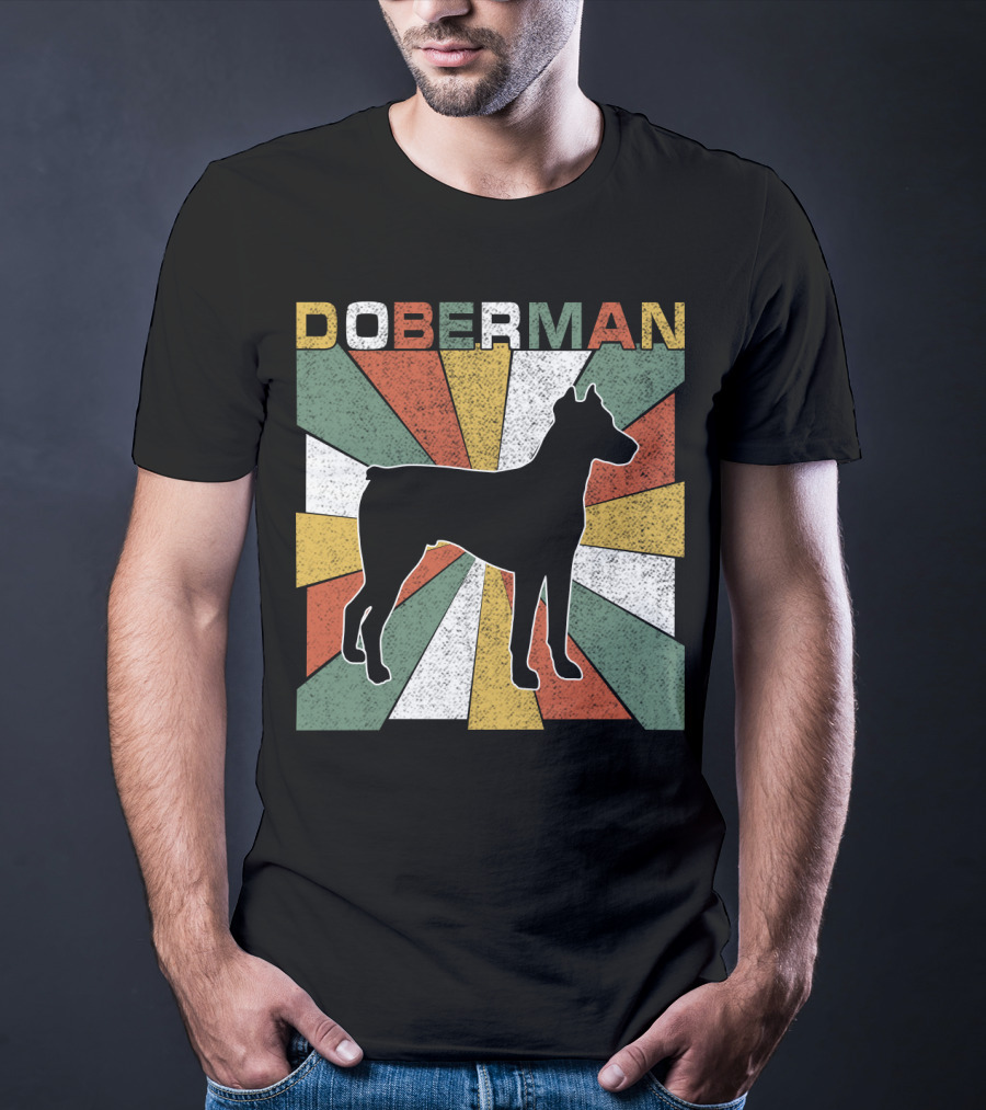 Doberman Retro 70s Silhouette Vintage Colors T-Shirt