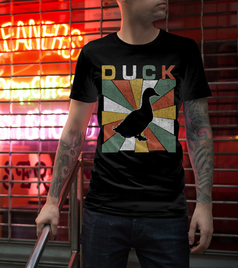 Duck Retro 70s Vintage Silhouette Sunburst T-Shirt