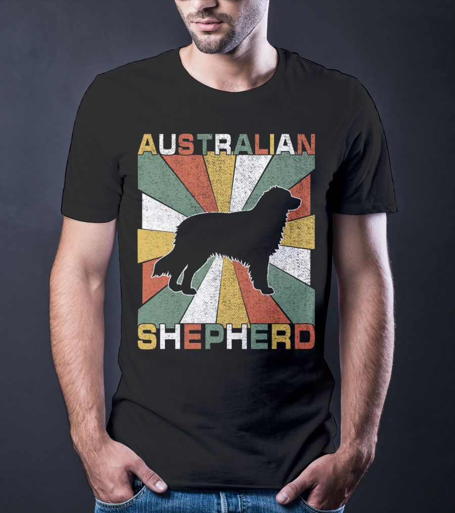 Australian Shepherd Dog Silhouette Retro 70s T-Shirt