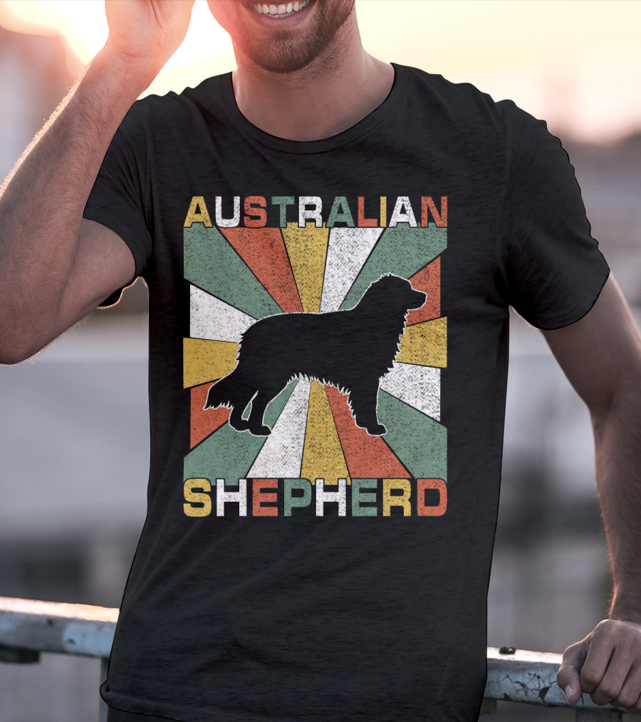 Australian Shepherd Dog Silhouette Retro 70s T-Shirt