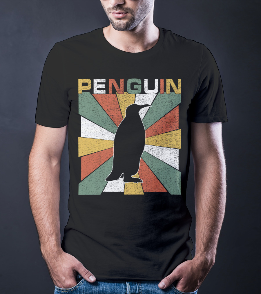 Penguin 70s Silhouette Vintage Retro Sunburst T-Shirt
